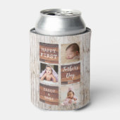 Happy First Vaderdag Wood 4 Foto Collage Blikjeskoeler (Blikje Voorkant)