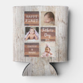 Happy First Vaderdag Wood 4 Foto Collage Blikjeskoeler (Voorkant)