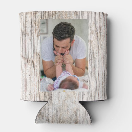 Happy First Vaderdag Wood 4 Foto Collage Blikjeskoeler (Achterkant)