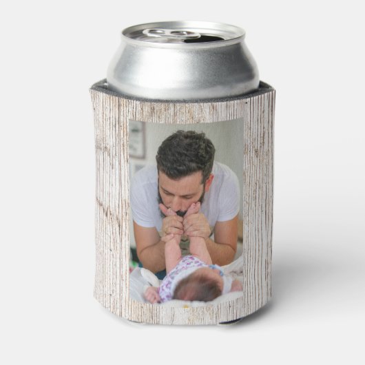 Happy First Vaderdag Wood 4 Foto Collage Blikjeskoeler (Blikje Achterkant)