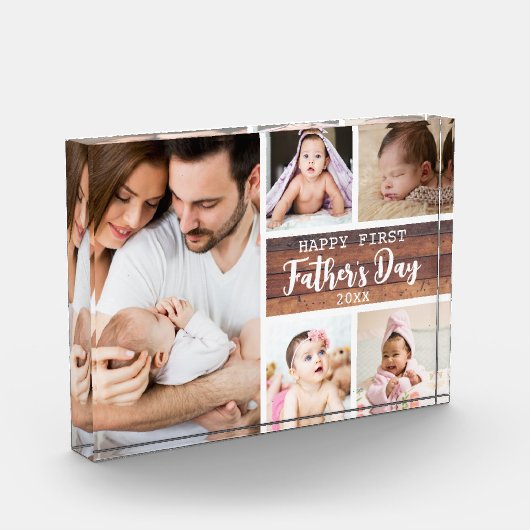 Happy First Vaderdag Wood 5 Afbeelding Collage Fotoblokken (Links)