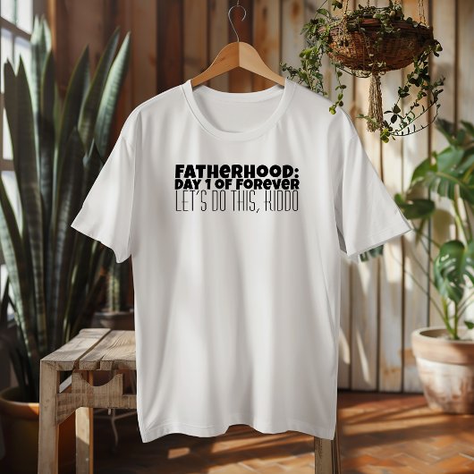 Happy First Vaderdag zwarte witte letter humor T-shirt