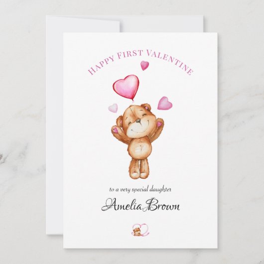 Happy First Valentine Teddy Bear Greeting Card fo Feestdagenkaart (Voorkant)