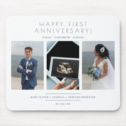 Happy First Wedding Anniversary 3 Photos Collage Muismat (Voorkant)
