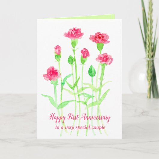 Happy First Wedding Jubileum Roze Anjer Kaart (Voorkant)