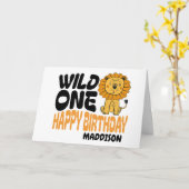 Happy First Wild One Safari Themed 1st Birthday  Kaart (Gele Bloem)