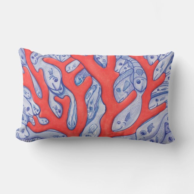 Happy Fish and Coral Lumbar Pillow Kussen (Voorkant)