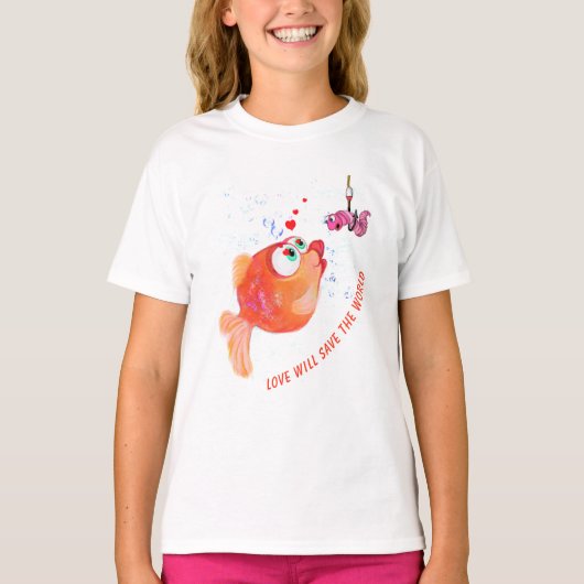 Happy Fish and Worm T-Shirt - Aangepaste tekst (Voorkant)