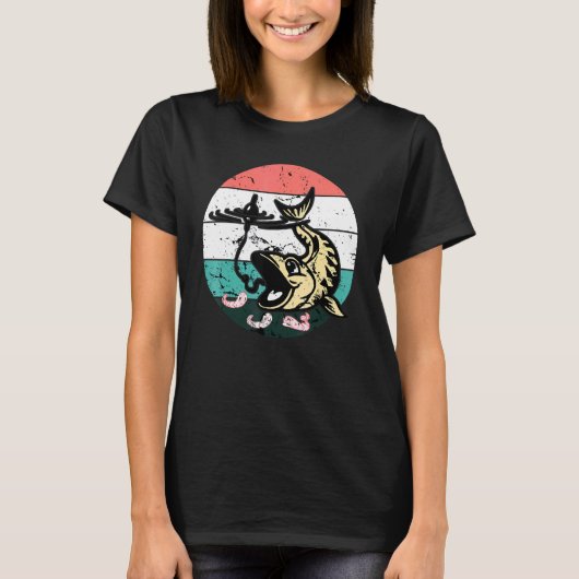 Happy Fish and Worm Vist Boerderij Distress Retro T-shirt (Voorkant)
