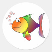 Happy Fish ~ Bubbles Ronde Sticker (Voorkant)