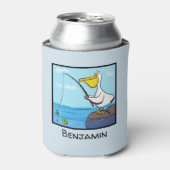 Happy fish pelican cartoon blikjeskoeler (Blikje Voorkant)