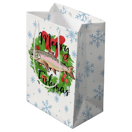 Happy Fishing Holidays Funny Fish Wreath Medium Cadeauzakje (Achterkant Gekanteld)