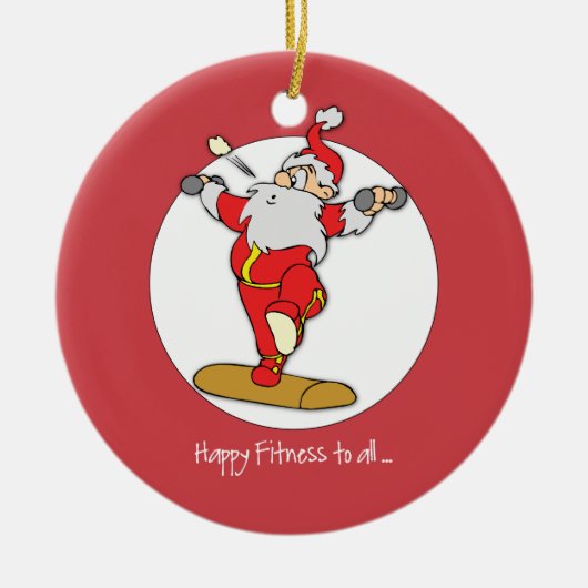 Happy Fitness oefent Kerstmis uit met de Kerstman Keramisch Ornament (Voorkant)