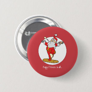 Happy Fitness oefent Kerstmis uit met de Kerstman Ronde Button 5,7 Cm