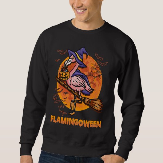 Happy Flamingoween Witch Pumpkin  Flamingo Hallowe Trui (Voorkant)