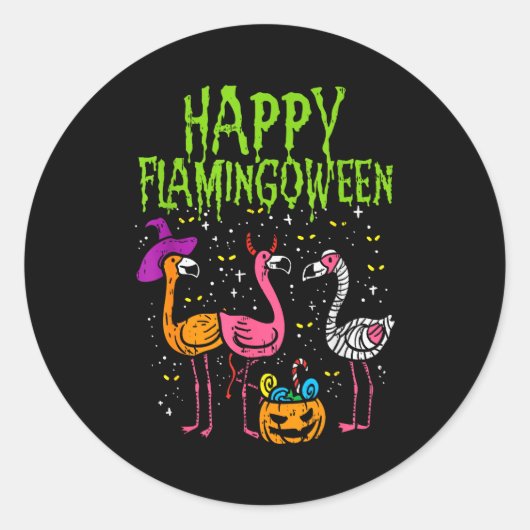 Happy Flamingoween Y Flamingos Funny Halloween Cos Ronde Sticker (Voorkant)