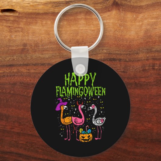 Happy Flamingoween Y Flamingos Funny Halloween Cos Sleutelhanger (Voorkant)