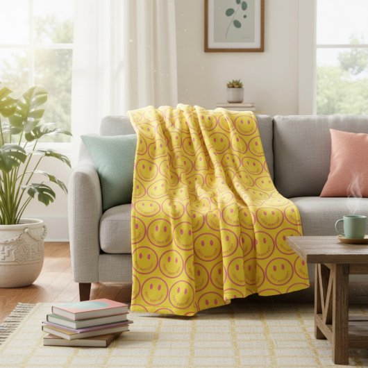 Happy Fleece Blanket Deken