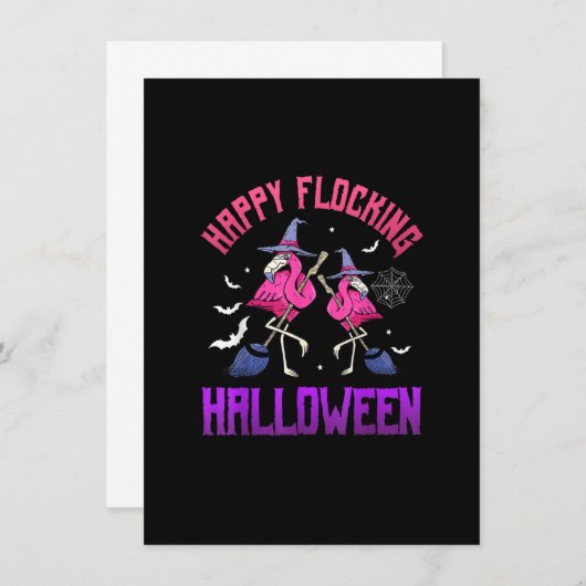 Happy Flocking Halloween Funny Pink Flamingo Witch Kaart (Voorkant / Achterkant)