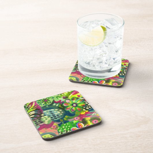 Happy floral Beverage Coaster Bier Onderzetter (Rechterzijde)