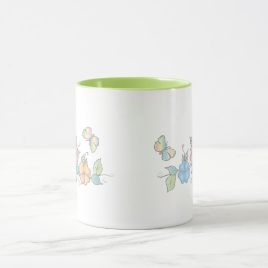 Happy Floral Butterfly Waterverf Mok (Midden)