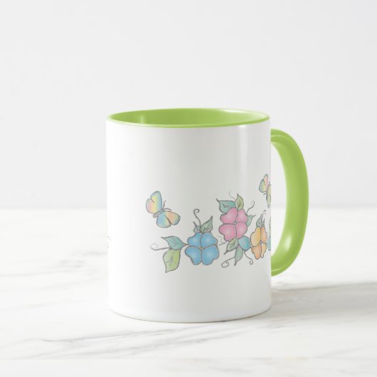 Happy Floral Butterfly Waterverf Mok (Voorkant rechts)