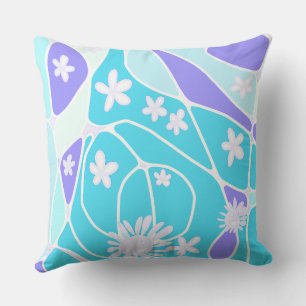Happy Floral Neuro Art - Turquoise Paarse Kussen