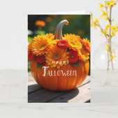 Happy FLOWEEN Blank Inside Waterverf Pompoen Kaart (Gele Bloem)