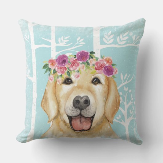 Happy Flower Animal in Blue Forest-Dog-Retriever Kussen (Voorkant)