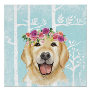 Happy Flower Animal in Blue Forest-Dog-Retriever Perfect Poster