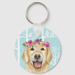 Happy Flower Animal in Blue Forest-Dog-Retriever Sleutelhanger