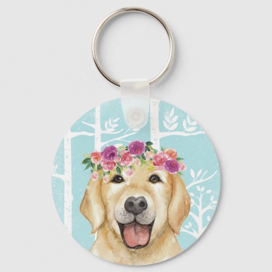 Happy Flower Animal in Blue Forest-Dog-Retriever Sleutelhanger (Voorkant)
