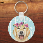 Happy Flower Animal in Blue Forest-Dog-Retriever Sleutelhanger (Voorkant)
