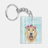 Happy Flower Animal in Blue Forest-Dog-Retriever Sleutelhanger (Voorkant Links)
