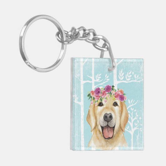 Happy Flower Animal in Blue Forest-Dog-Retriever Sleutelhanger (Voorkant Links)
