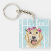 Happy Flower Animal in Blue Forest-Dog-Retriever Sleutelhanger (Voorkant)