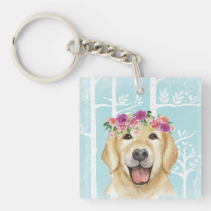 Happy Flower Animal in Blue Forest-Dog-Retriever Sleutelhanger