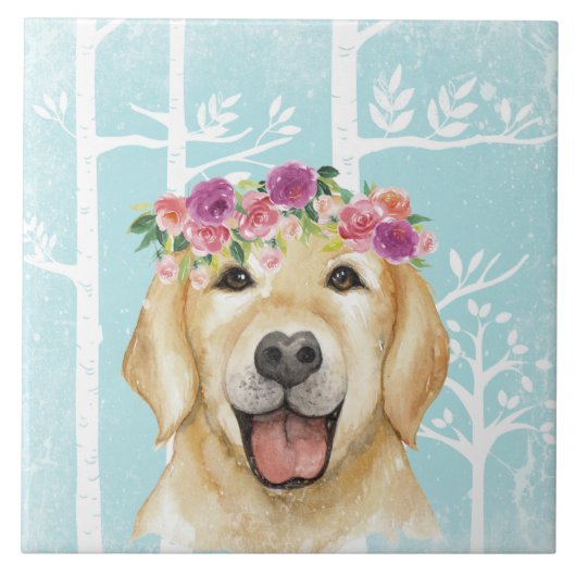 Happy Flower Animal in Blue Forest-Dog-Retriever Tegeltje (Voorkant)