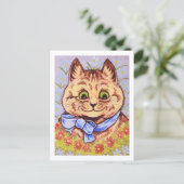 Happy Flower Cat Louis Wain Briefkaart (Staand voorkant)