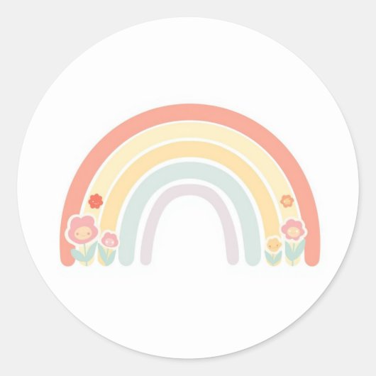 Happy Flower Faces Pastel Rainbow Favor Sticker (Voorkant)