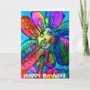 Happy Flower kind’s art roze en blauw Kaart
