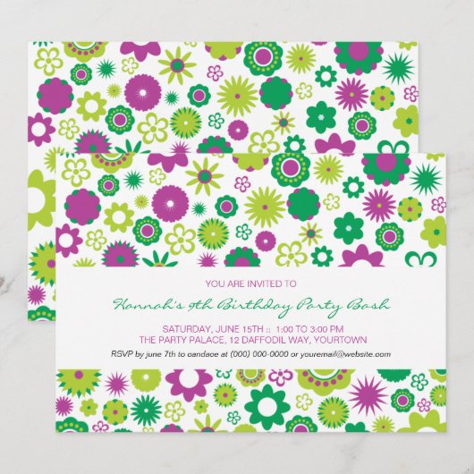 Happy Flower Party Kaart (Voorkant / Achterkant)