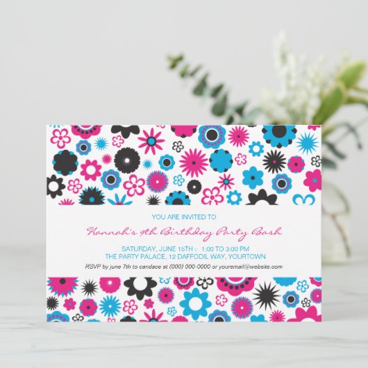 Happy Flower Party Kaart (Staand voorkant)