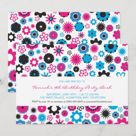 Happy Flower Party Kaart (Voorkant / Achterkant)