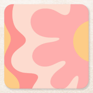 Happy Flower Retro 60s Blush Pink and Yellow Kartonnen Onderzetters