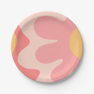 Happy Flower Retro 60s Blush Pink and Yellow Papieren Bordje