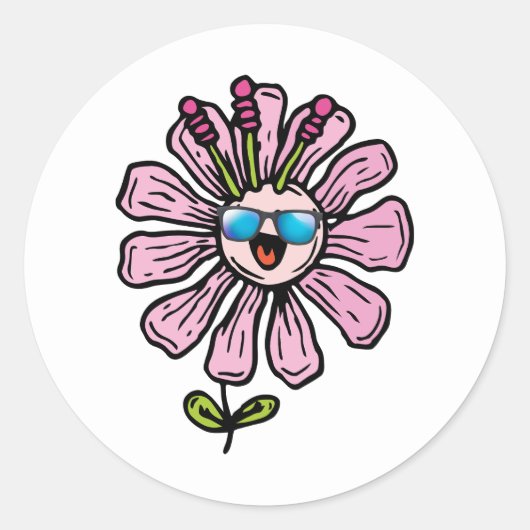 Happy Flower Ronde Sticker (Voorkant)
