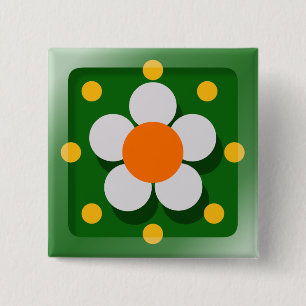 Happy Flower Vierkante Button 5,1 Cm