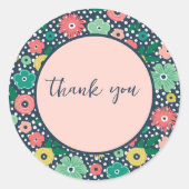 Happy Flowers Blush Navy Dank je Ronde Sticker (Voorkant)