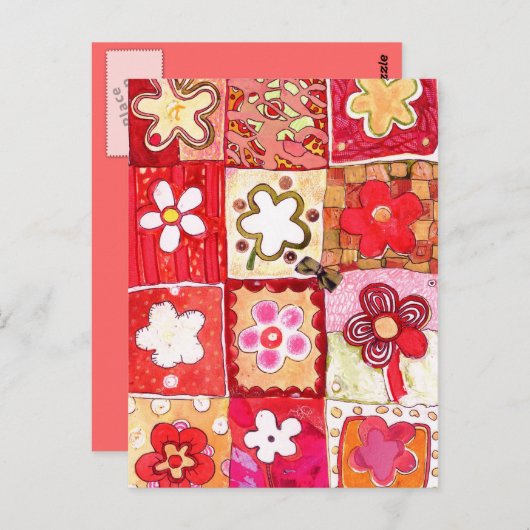 Happy Flowers Briefkaart (Voorkant / Achterkant)